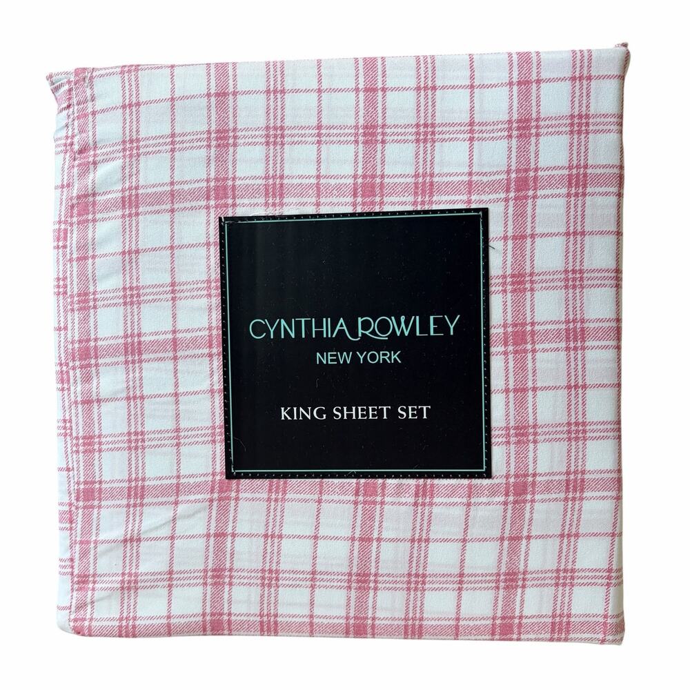 Cynthia Rowley Pink Plaid KING Sheet Set 4pc NEW